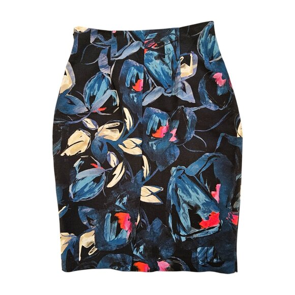RW & CO Blue Floral Pencil Skirt Sz 6 - Picture 2 of 6